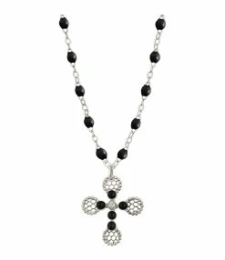 GIGI CLOZEAU Collier Perles Résine Croix Dentelle Diamants Or Blanc