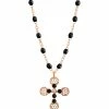 GIGI CLOZEAU Collier Perles Résine Croix Dentelle Diamants Or Rose