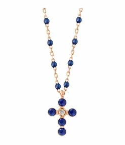GIGI CLOZEAU Collier Mini Gigi Résine Croix Perlée Diamants Or Rose