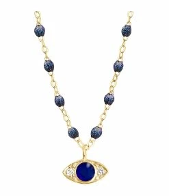 GIGI CLOZEAU Collier Eye Soirée Perles Résine Bleu De Prusse Diamants Or Jaune