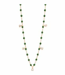 GIGI CLOZEAU Collier 5 Diamants Perles Résine Or Rose