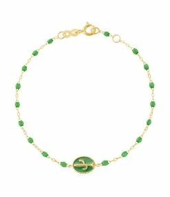 GIGI CLOZEAU Bracelet Cactus Perles Résine Vert Prairie Or Jaune
