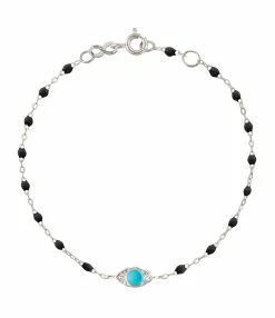 GIGI CLOZEAU Bracelet Eye Soirée Résine Turquoise Diamants Or Blanc