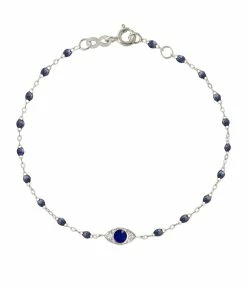 GIGI CLOZEAU Bracelet Eye Soirée Résine Bleu De Prusse Diamants Or Blanc