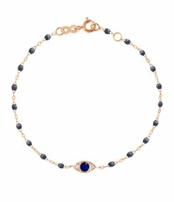 GIGI CLOZEAU Bracelet Eye Soirée Résine Bleu De Prusse Diamants Or Rose