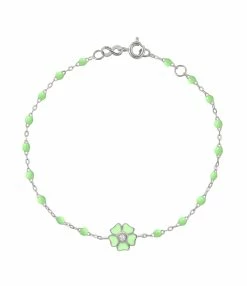 GIGI CLOZEAU Bracelet Perles Résine Fleur Diamant Or Blanc