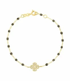 GIGI CLOZEAU Bracelet Résine Lucky Trèfle Diamants Or Jaune