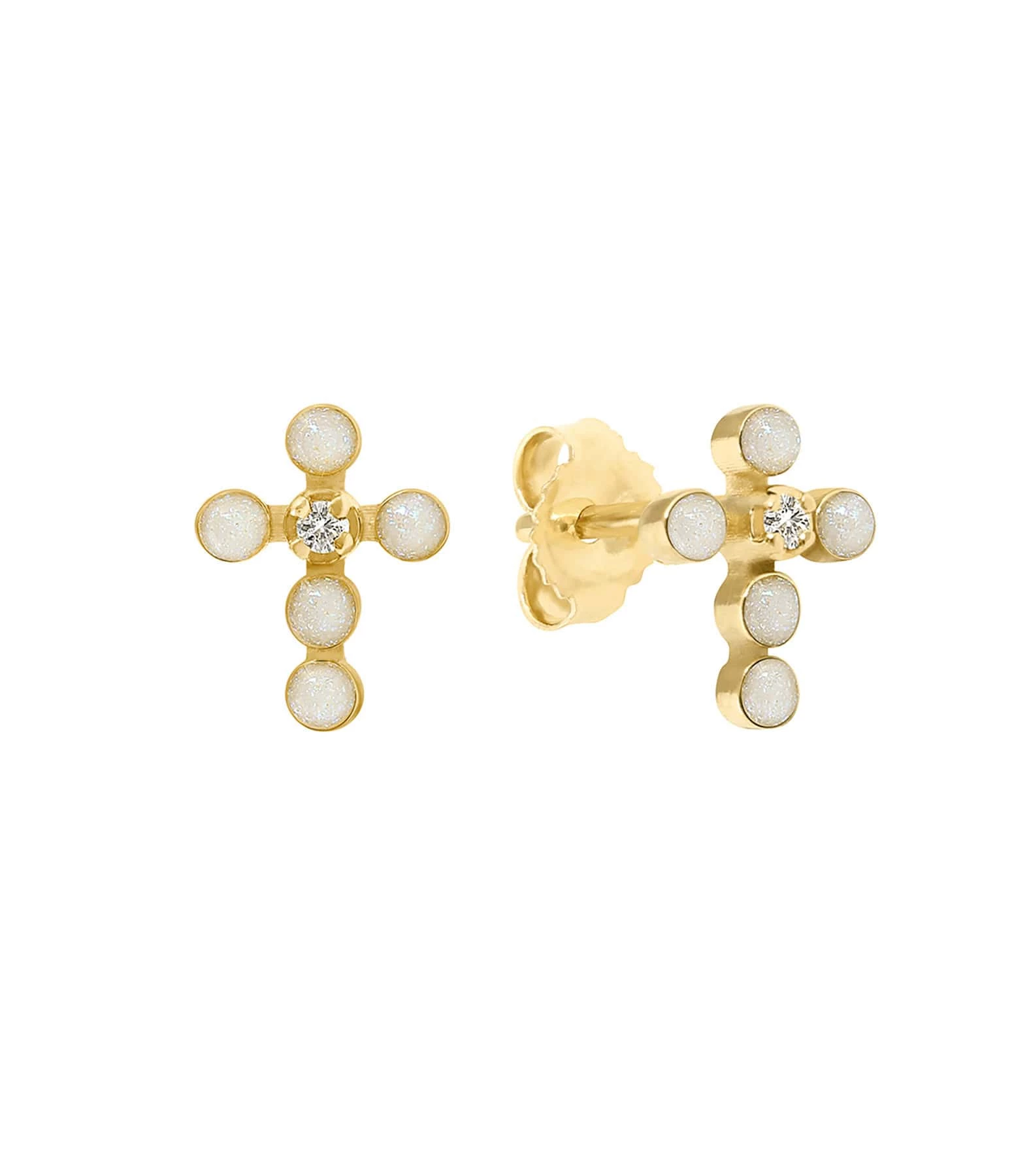 GIGI CLOZEAU Boucles D'oreilles Croix Perlée Résine Diamants Or Jaune 1 GIGI CLOZEAU Boucles D'oreilles Croix Perlée Résine Diamants Or Jaune