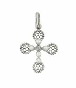 GIGI CLOZEAU Pendentif Croix Dentelle Résine Diamants Or Blanc