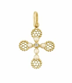 GIGI CLOZEAU Pendentif Croix Dentelle Résine Diamants Or Jaune