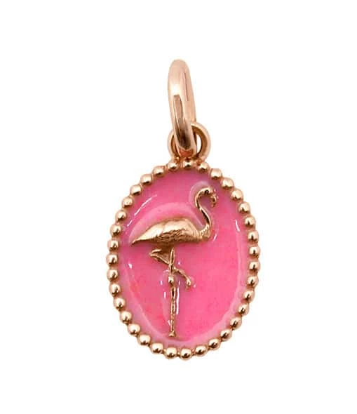 GIGI CLOZEAU Pendentif Médaille Flamant Résine Or Rose 1 GIGI CLOZEAU Pendentif Médaille Flamant Résine Or Rose