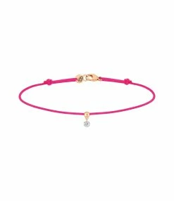LA BRUNE & LA BLONDE Bracelet BB Diamant Brillant Cordon Rose Fluo Or Rose