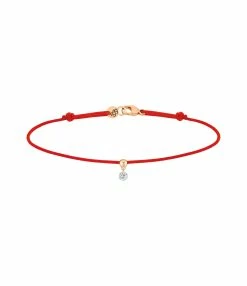 LA BRUNE & LA BLONDE Bracelet BB Diamant Brillant Cordon Rouge Or Rose