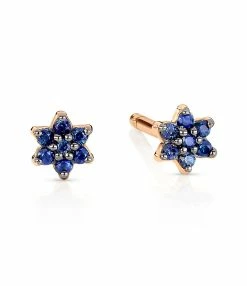 Ginette NY Boucles D'oreilles Mini Star Puces Saphirs Or Rose