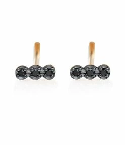 Ginette NY Boucles D'oreilles Icons Or Rose 3 Diamants Noirs