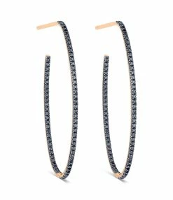 Ginette NY Créoles Ellipses & Sequins Large Or Rose Diamants Noirs