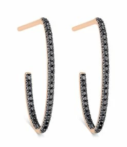 Ginette NY Créoles Ellipses & Sequins Or Rose Diamants Noirs