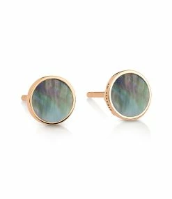 Ginette NY Boucles D'oreilles Ever Disc Nacre Noire Or Rose