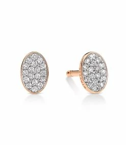 Ginette NY Boucles D'oreilles Ellipses & Sequins Ovales Or Rose Diamants
