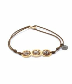 LSONGE Bracelet Cordon Éclat XS 3 Médailles Taupe