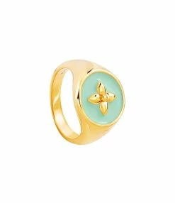 CABIROL Chevalière Croisette Vermeil Jade