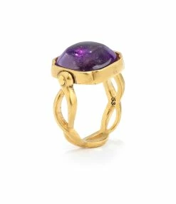 GOOSSENS PARIS Bague Cabochon Carré Cristal De Roche Violet Améthyste