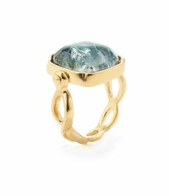 GOOSSENS PARIS Bague Cabochon Carré Cristal De Roche Bleu Denim