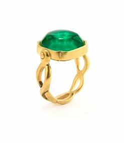 GOOSSENS PARIS Bague Cabochon Carré Cristal De Roche Vert Émeraude