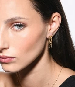 CHARLET Boucle D'oreille Diamantée 3 Chaînes Or Jaune (vendue à L'unité) -COLLIERS Shop charl look20221129 133