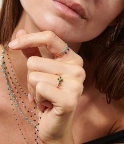 GIGI CLOZEAU Bague Croix Perlée Résine Diamants Or Rose -COLLIERS Shop clozb look20221026 137