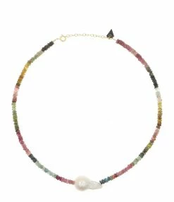 MON PRECIEUX GEM Collier Puka Tourmaline Multicolore Perle Naturell