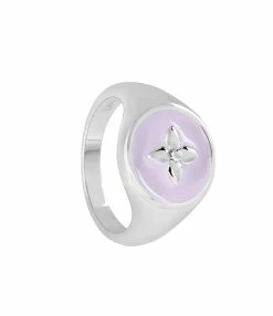 CABIROL Chevalière Croisette Argent Rose Poudré