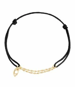 CHARLET Bracelet Diamantée Cordon Noir Or Jaune