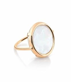 Ginette NY Bague Disc Or Rose Nacre Blanche