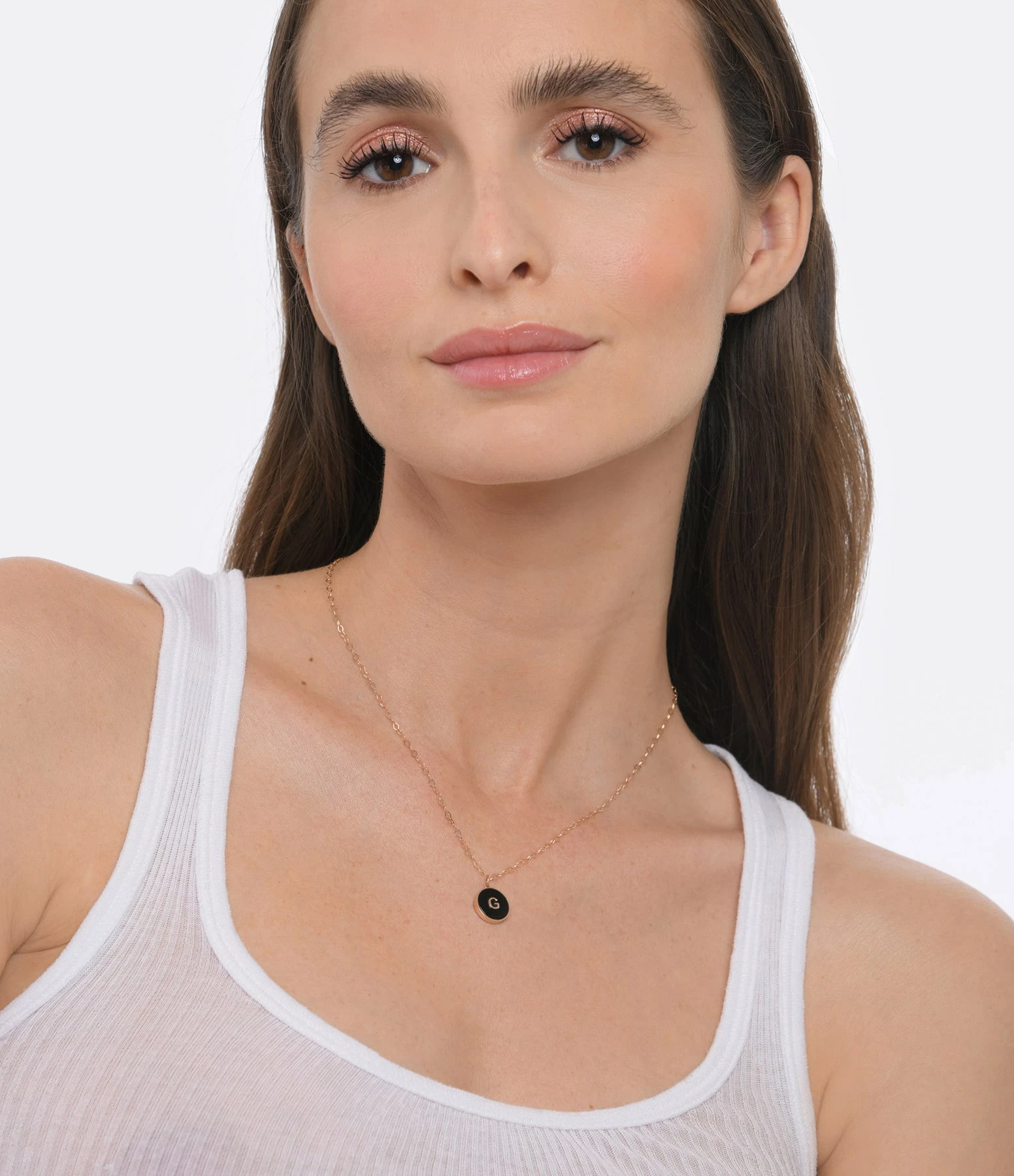 Ginette NY Pendentif Initial Onyx Or Rose, Personnalisable 2 Ginette NY Pendentif Initial Onyx Or Rose, Personnalisable – Image 2