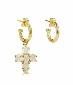 GOOSSENS PARIS Boucles D'oreilles Stones Croix Cristal De Roche Naturel