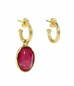 GOOSSENS PARIS Boucles D'oreilles Cabochon Cristal De Roche Rose Indien