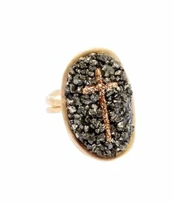 LSONGE Bague Lakota XL Croix Pyrite Doré