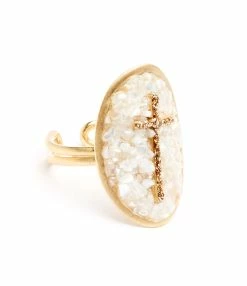 LSONGE Bague Lakota XL Croix Nacre Doré