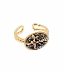 LSONGE Bague Lakota S Croix Pyrite Doré