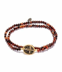 LSONGE Bracelet Lakota Croix Double Pyrite Rouge
