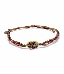 LSONGE Bracelet Lakota Croix Pyrite Rouge