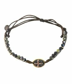 LSONGE Bracelet Lakota Croix Pyrite Kaki