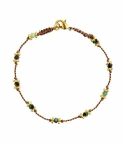 TITYARAVY Bracelet Lotus Beige Rubis-Zoïsite Argent Doré