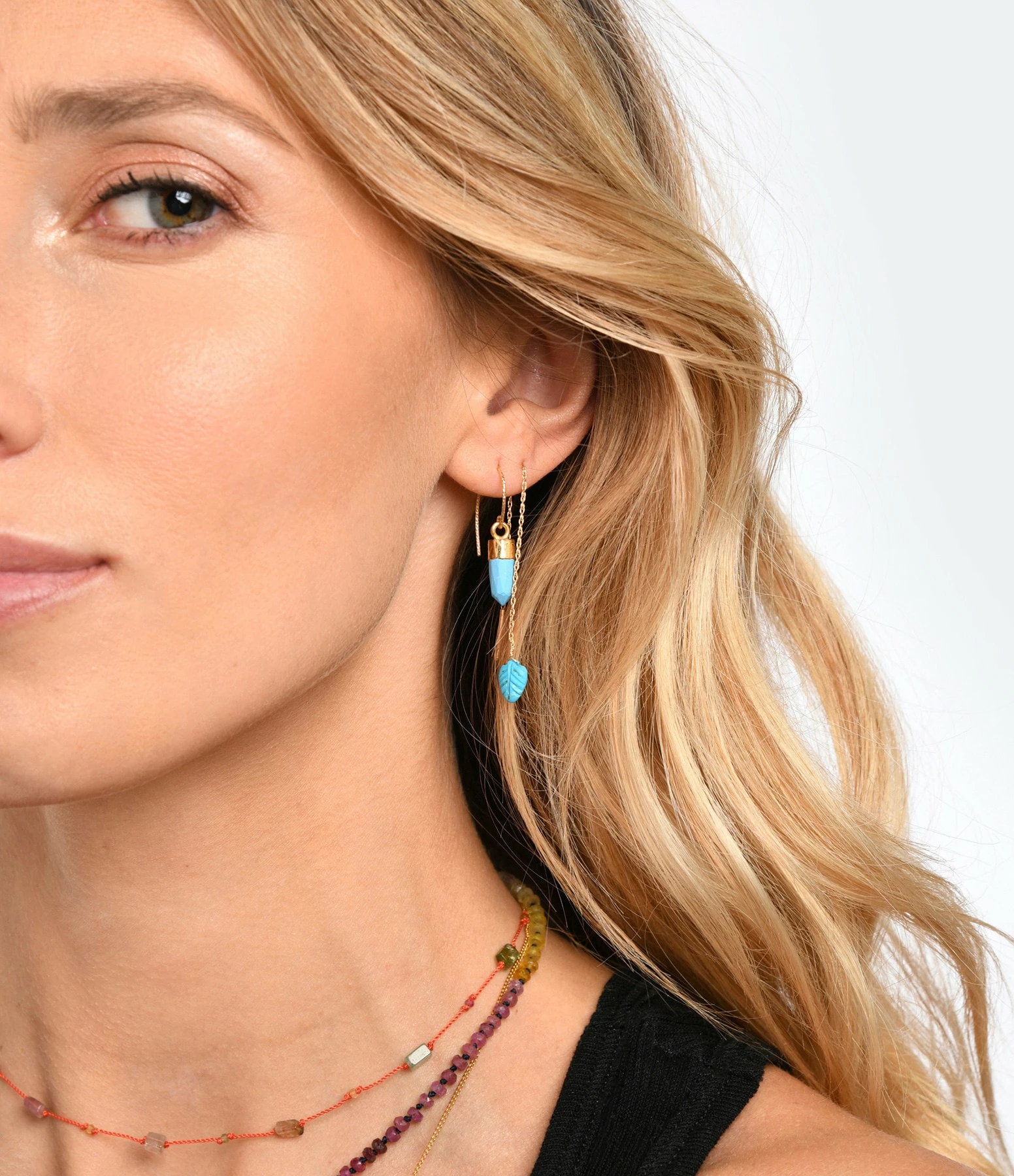 MON PRECIEUX GEM Boucle D'oreille Feuille Chaîne Longue Turquoise (vendue à L'unité) 2 MON PRECIEUX GEM Boucle D'oreille Feuille Chaîne Longue Turquoise (vendue à L'unité) – Image 2