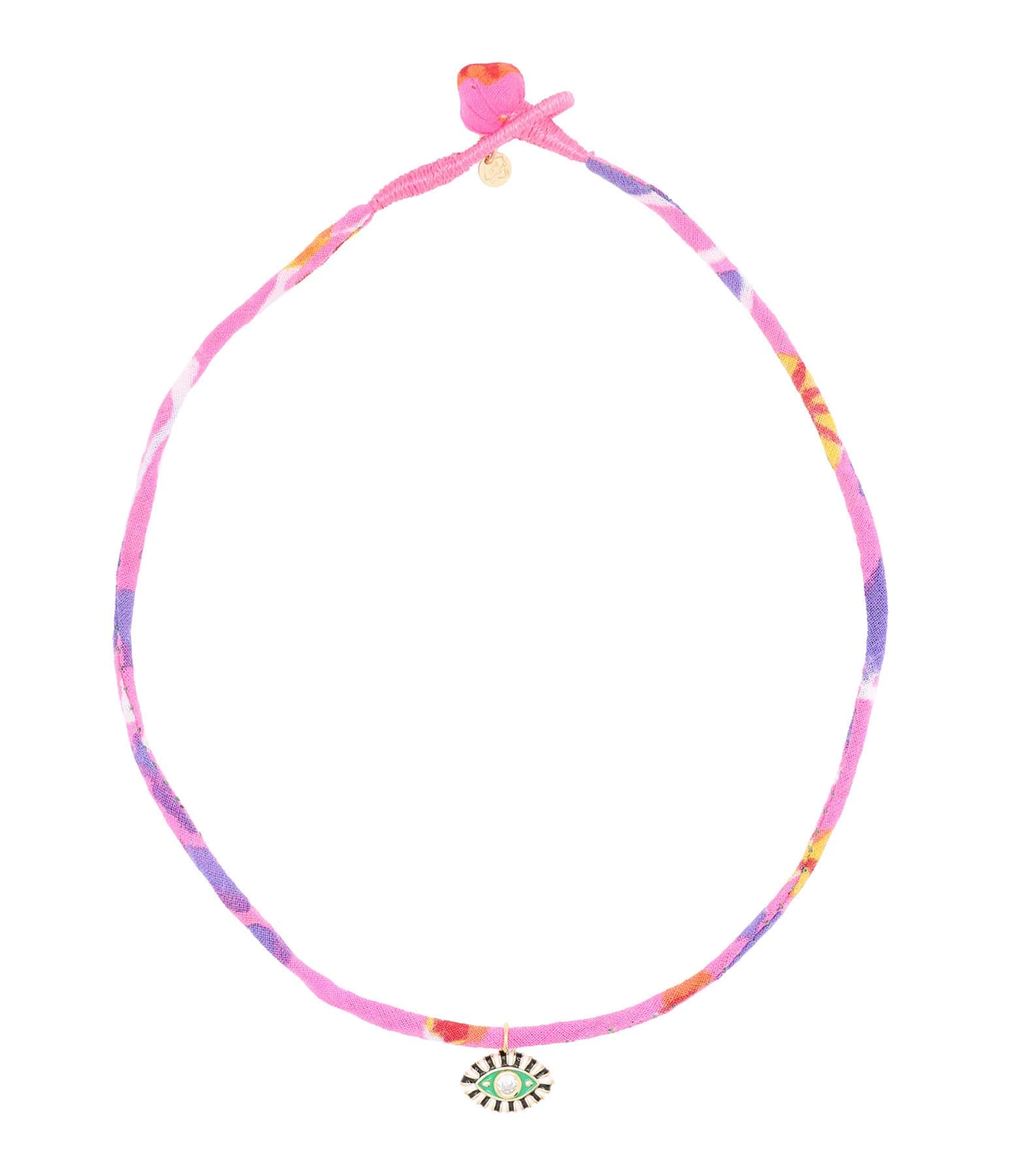 MON PRECIEUX GEM Collier Tissu Rose Violet Œil Emaillé Vert 1 MON PRECIEUX GEM Collier Tissu Rose Violet Œil Emaillé Vert