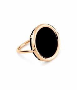 Ginette NY Bague Disc Or Rose Onyx
