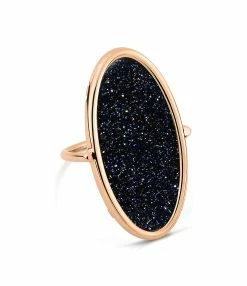 Ginette NY Bague Ellipse PM Blue Sand Stone Or Rose