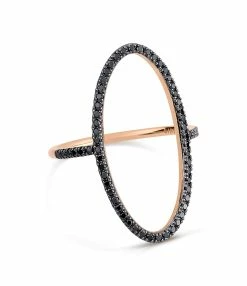 Ginette NY Bague Ellipses & Sequins Or Rose Diamants Noirs