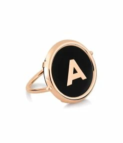 COLLIERS Shop 10 Ginette NY Bague Disc Initial Onyx Or Rose, Personnalisable